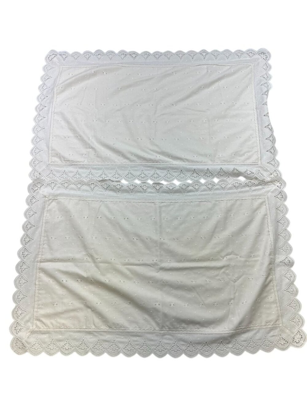Vintage Beige Cotton Eyelet Lace Trim Classic Pillow Shams Set Bedding Set of 2